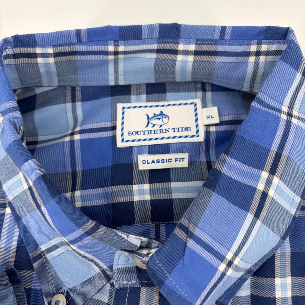 Southern Tide Mens Plaid XL Long Sleeve Shirt Blue White Classic Fit Casual Top